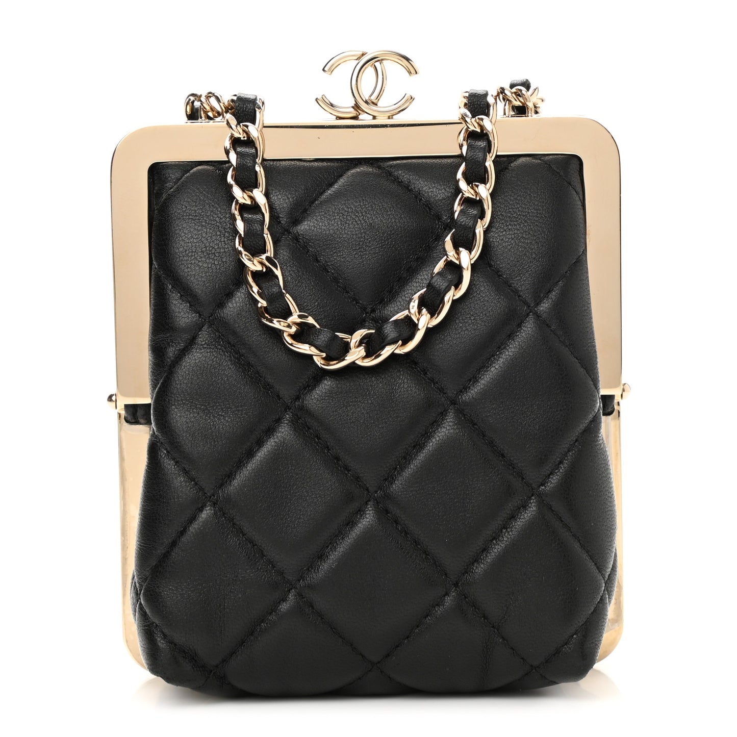 Lambskin Plexi Quilted CC Evening Clutch With Chain Black