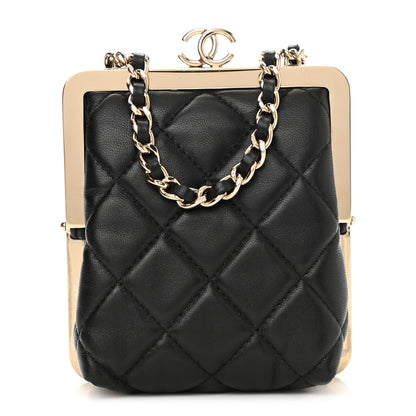 Chanel Lambskin Plexi Quilted CC Evening Clutch With Chain Black 3 of 11