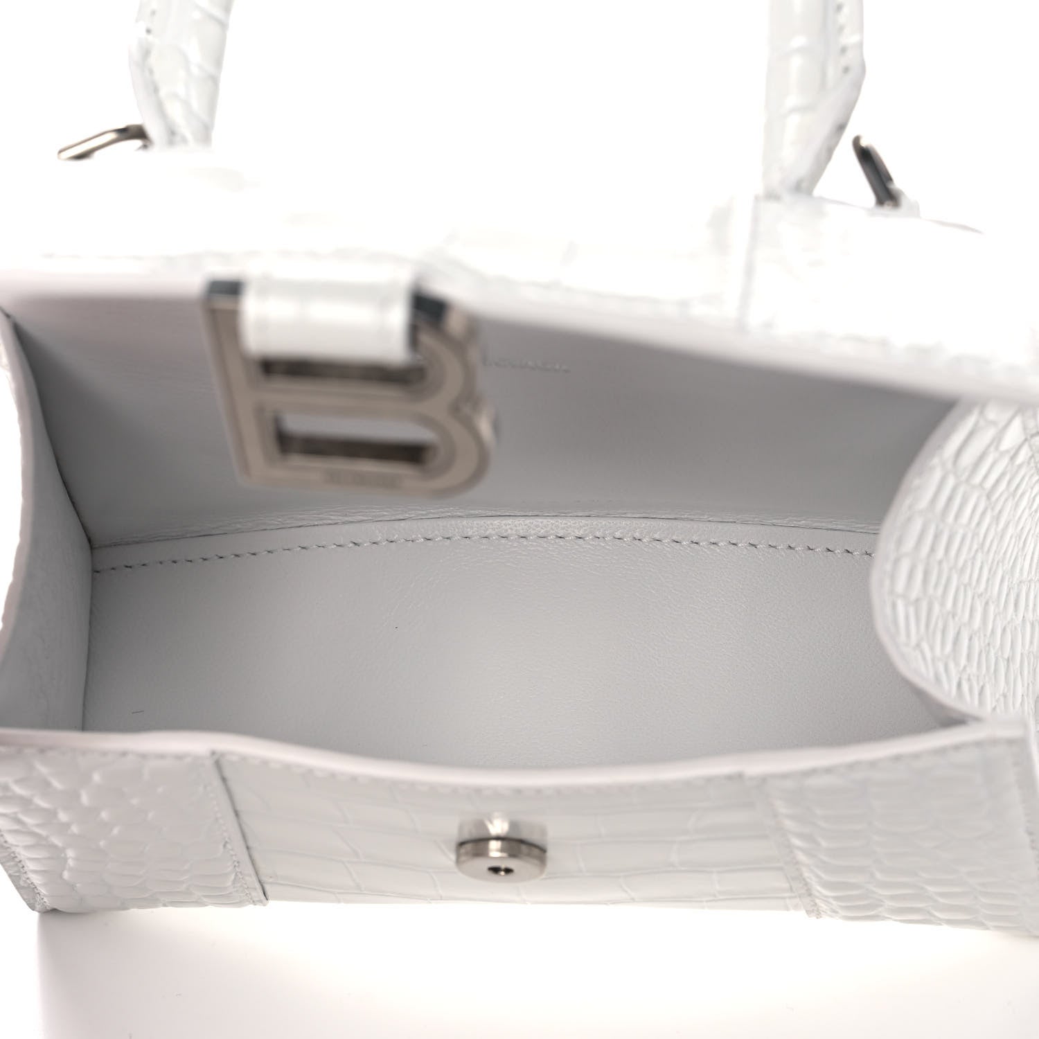 Balenciaga Shiny Calfskin Crocodile Embossed Hourglass Top Handle Bag XS White 5 of 13