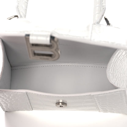 Balenciaga Shiny Calfskin Crocodile Embossed Hourglass Top Handle Bag XS White 5 of 13