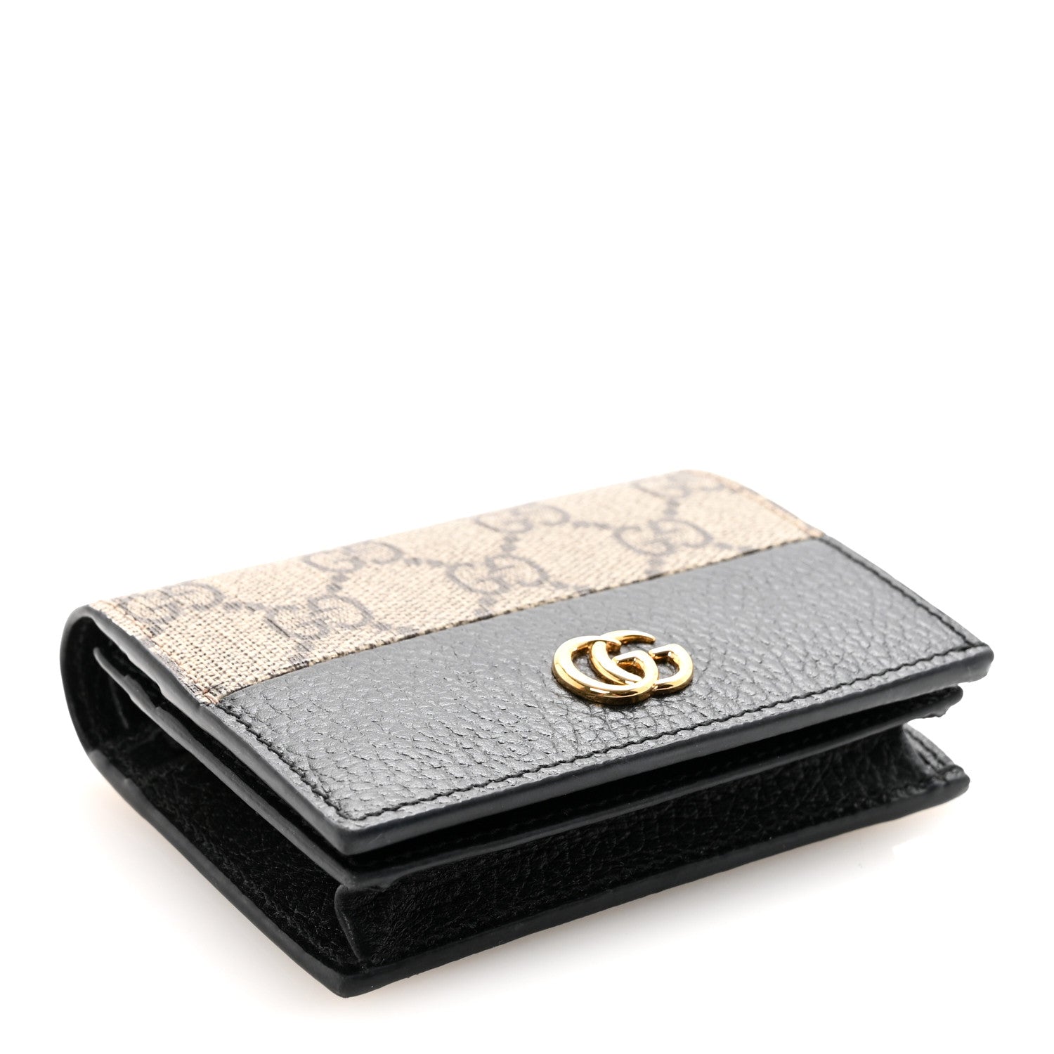 Gucci Dollar Calfskin GG Supreme Monogram GG Marmont Card Case Black Beige Ebony 4 of 7