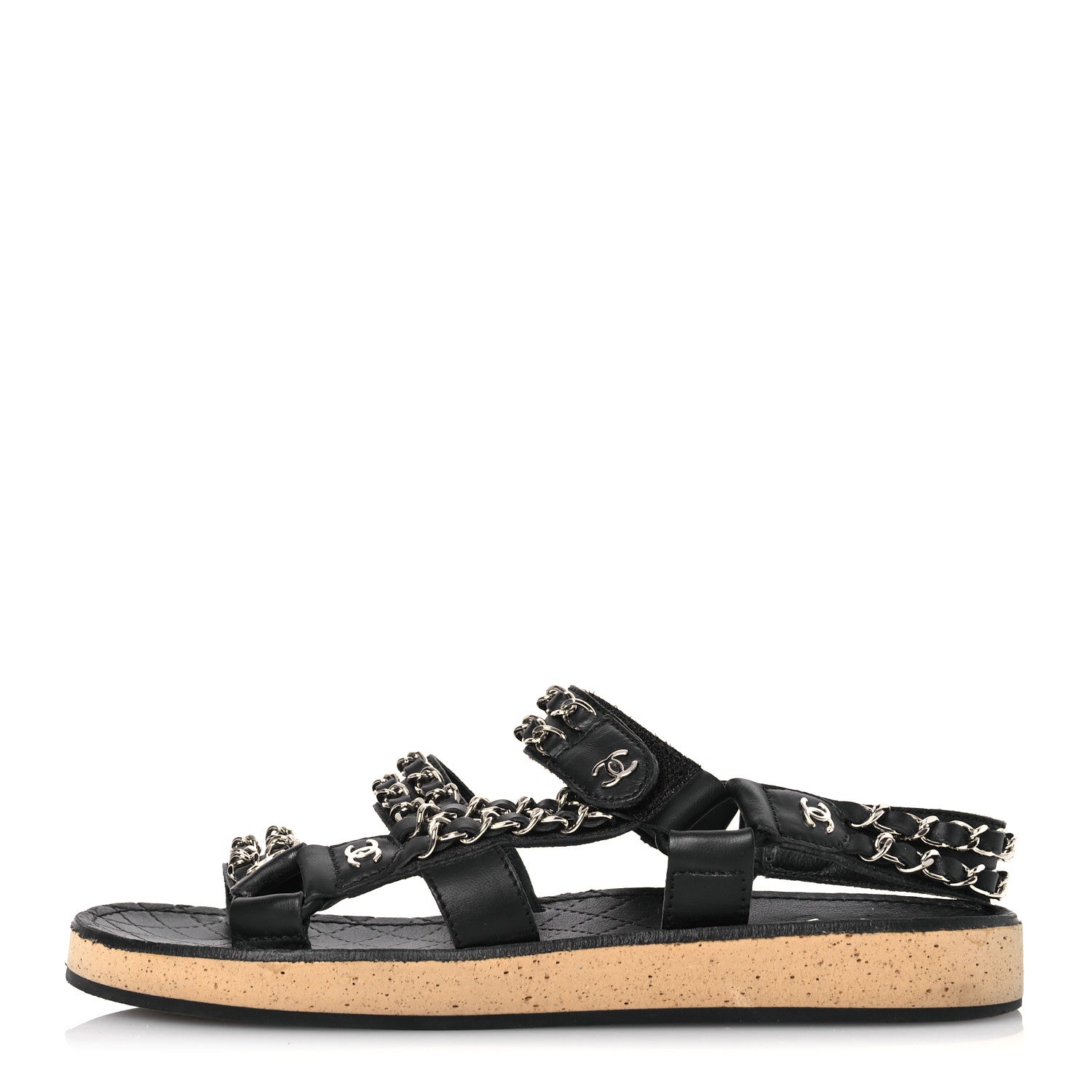 Chanel Lambskin Chain Sandals 35 Black 1 of 15