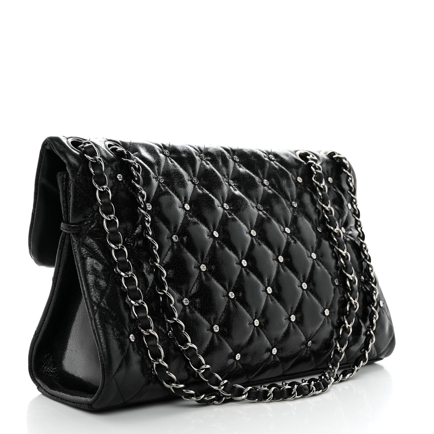 Chanel Glazed Crackled Calfskin Quilted Studded Mademoiselle Flap Black 2 of 10