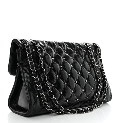 Chanel Glazed Crackled Calfskin Quilted Studded Mademoiselle Flap Black 2 of 10
