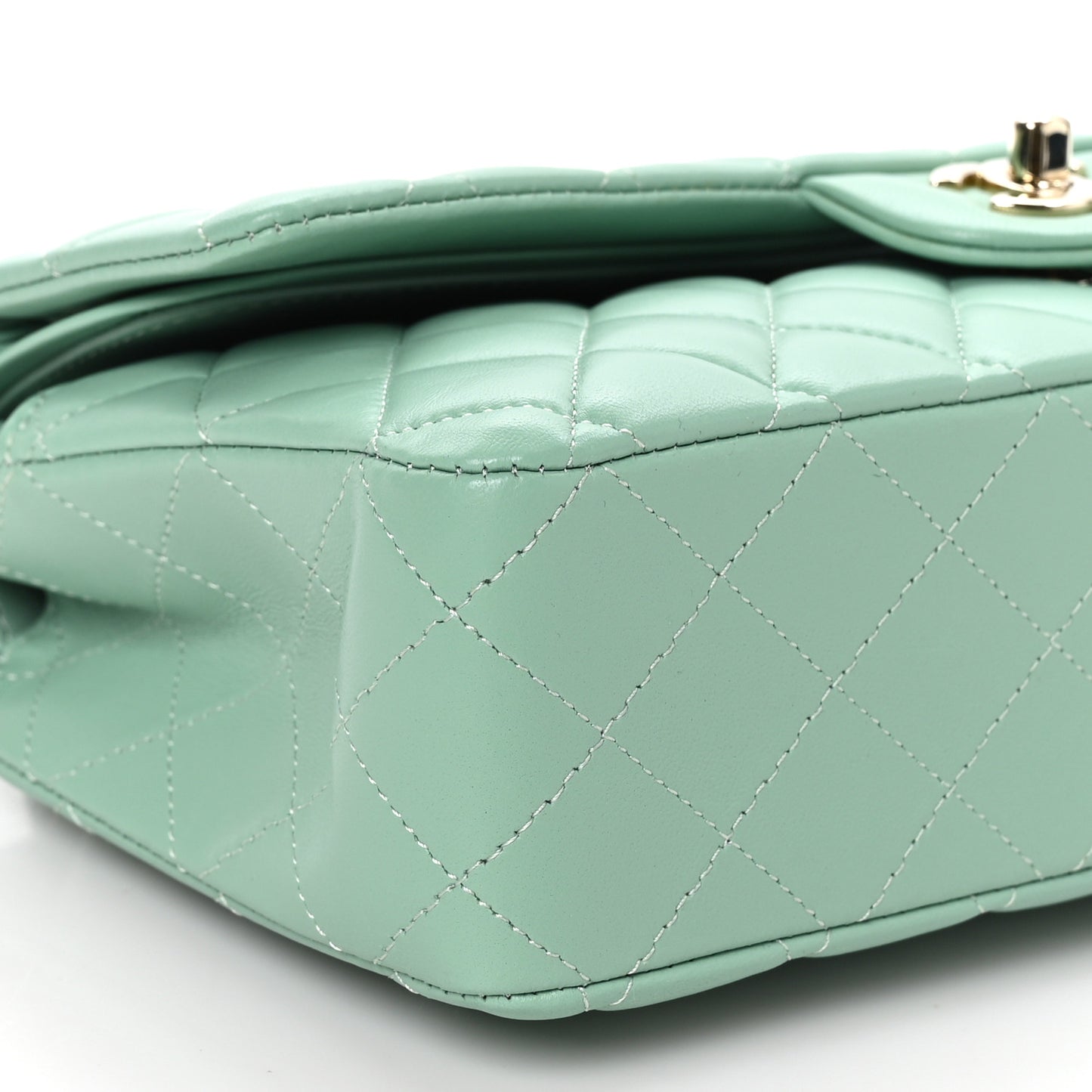 Lambskin Quilted Medium Double Flap Light Green