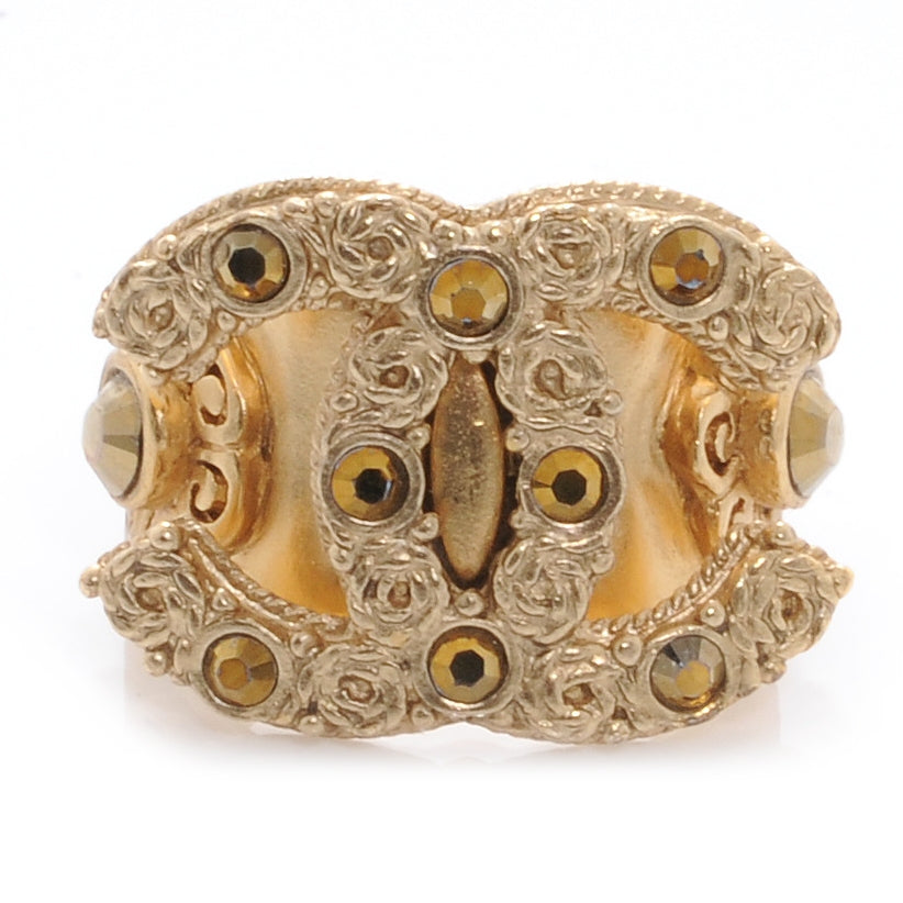 Chanel Crystal Filigree Camellia CC Ring 6 Gold 1 of 5