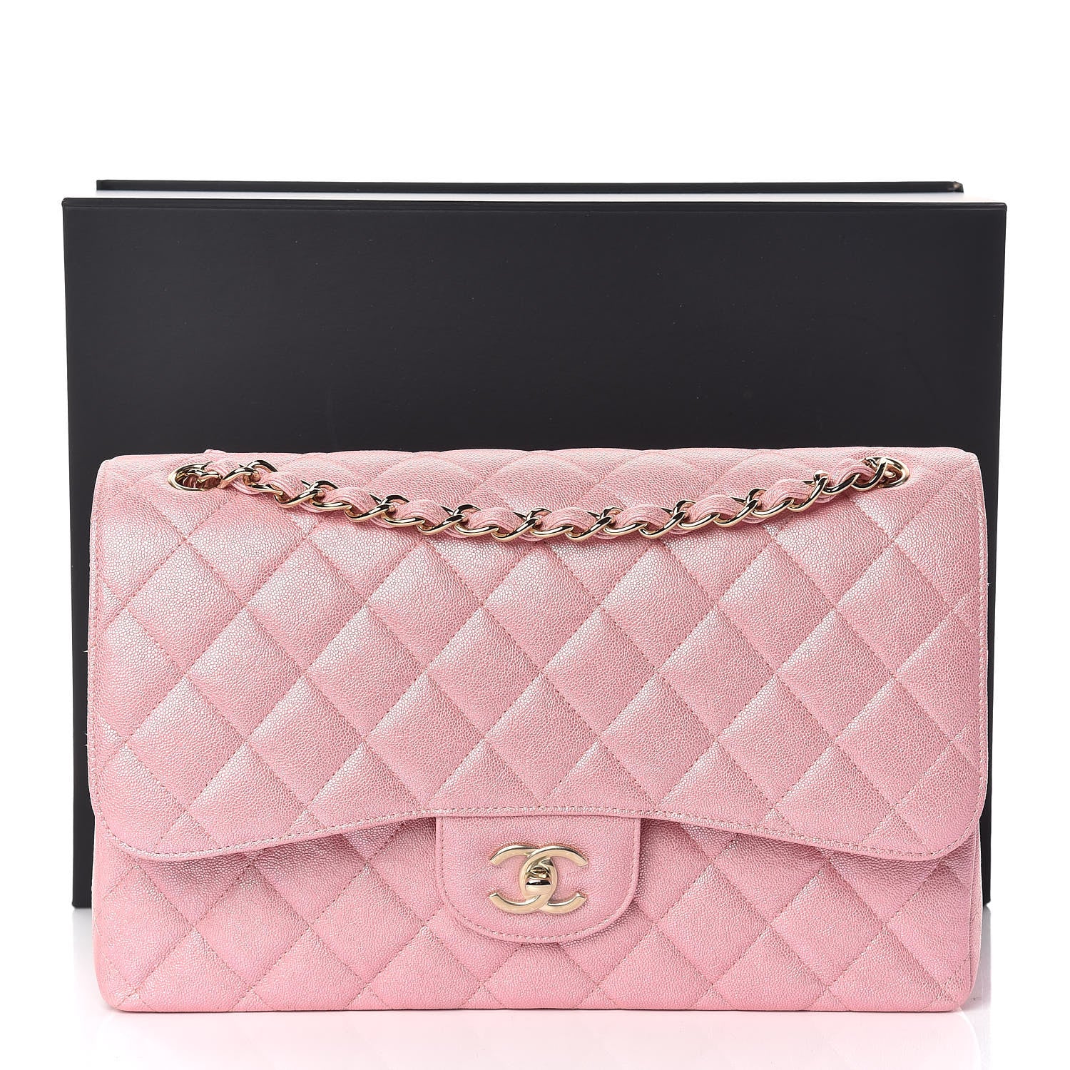 Chanel Iridescent Caviar Quilted Jumbo Double Flap Rose Pink 11 of 11