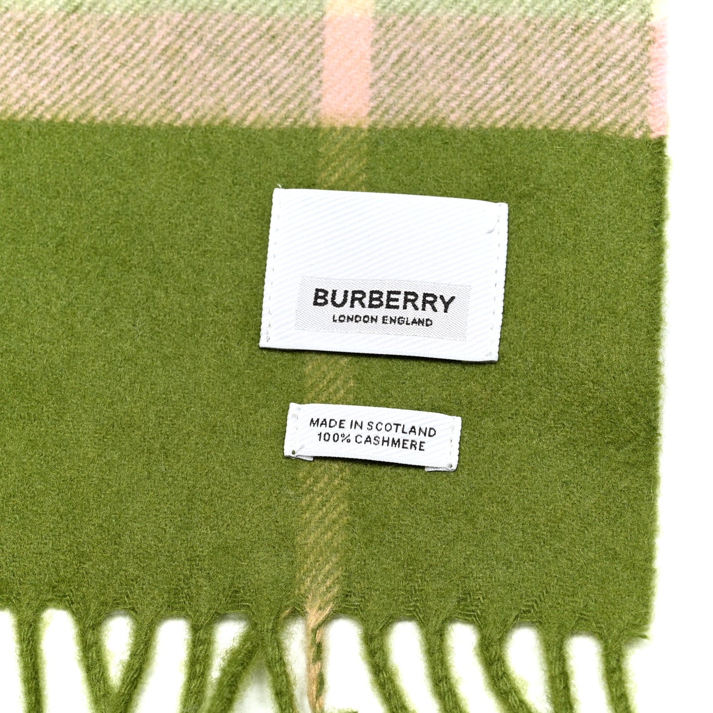 Cashmere Half Mega Check Fringe Scarf Green Tan Pink Cream