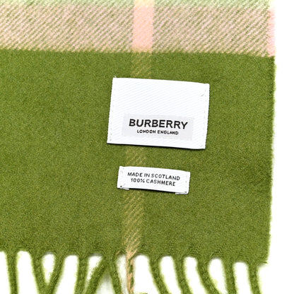 Burberry Cashmere Half Mega Check Fringe Scarf Green Tan Pink Cream 3 of 3