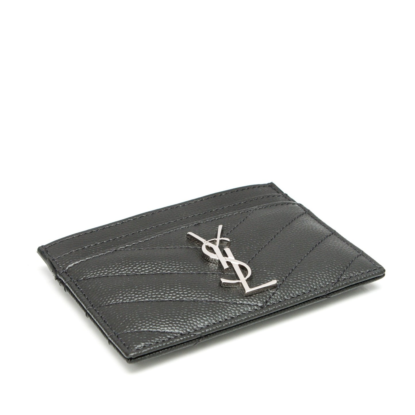 Grain De Poudre Matelasse Chevron Monogram Credit Card Case Fog