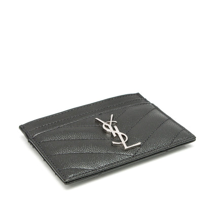 Saint Laurent Grain De Poudre Matelasse Chevron Monogram Credit Card Case Fog 4 of 7