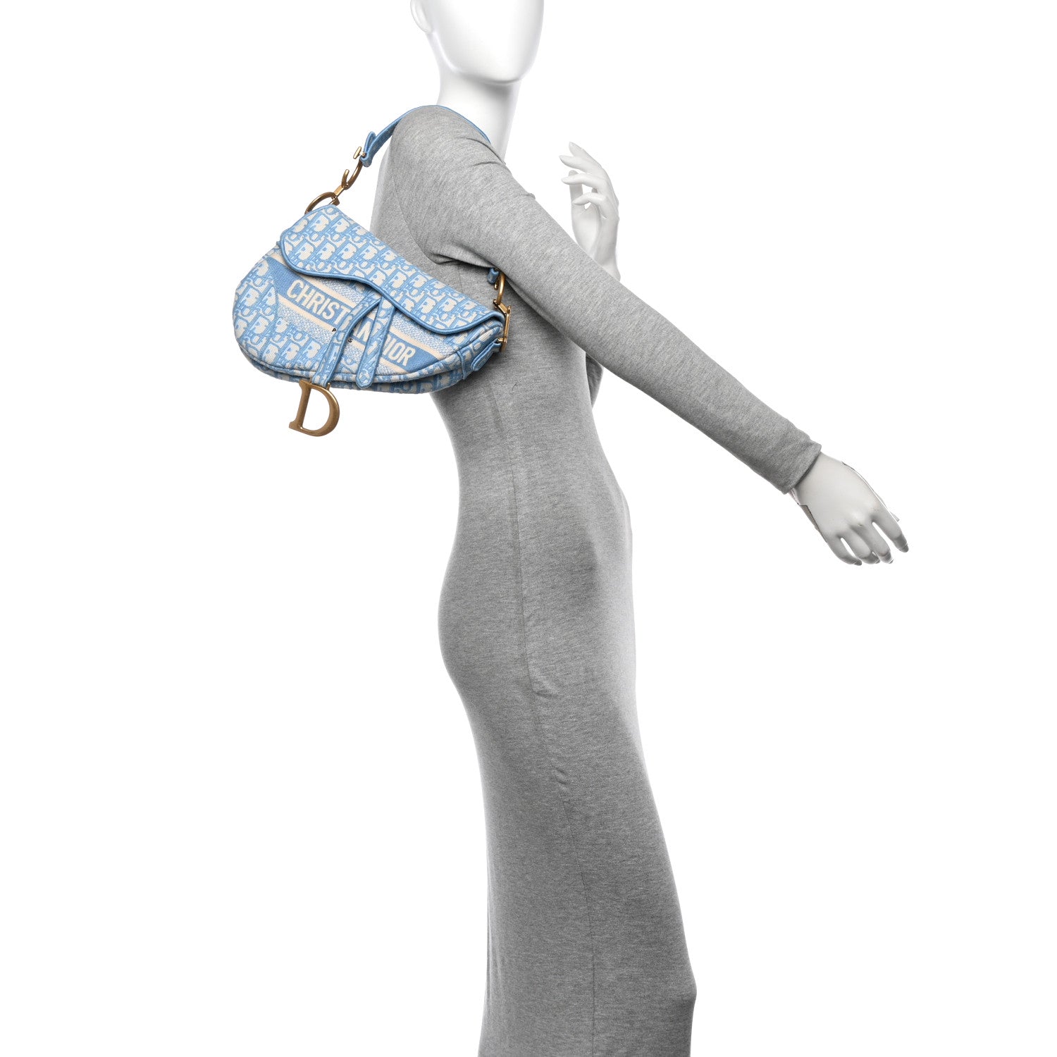 Christian Dior Oblique Embroidered Saddle Bag Cornflower Blue 2 of 11