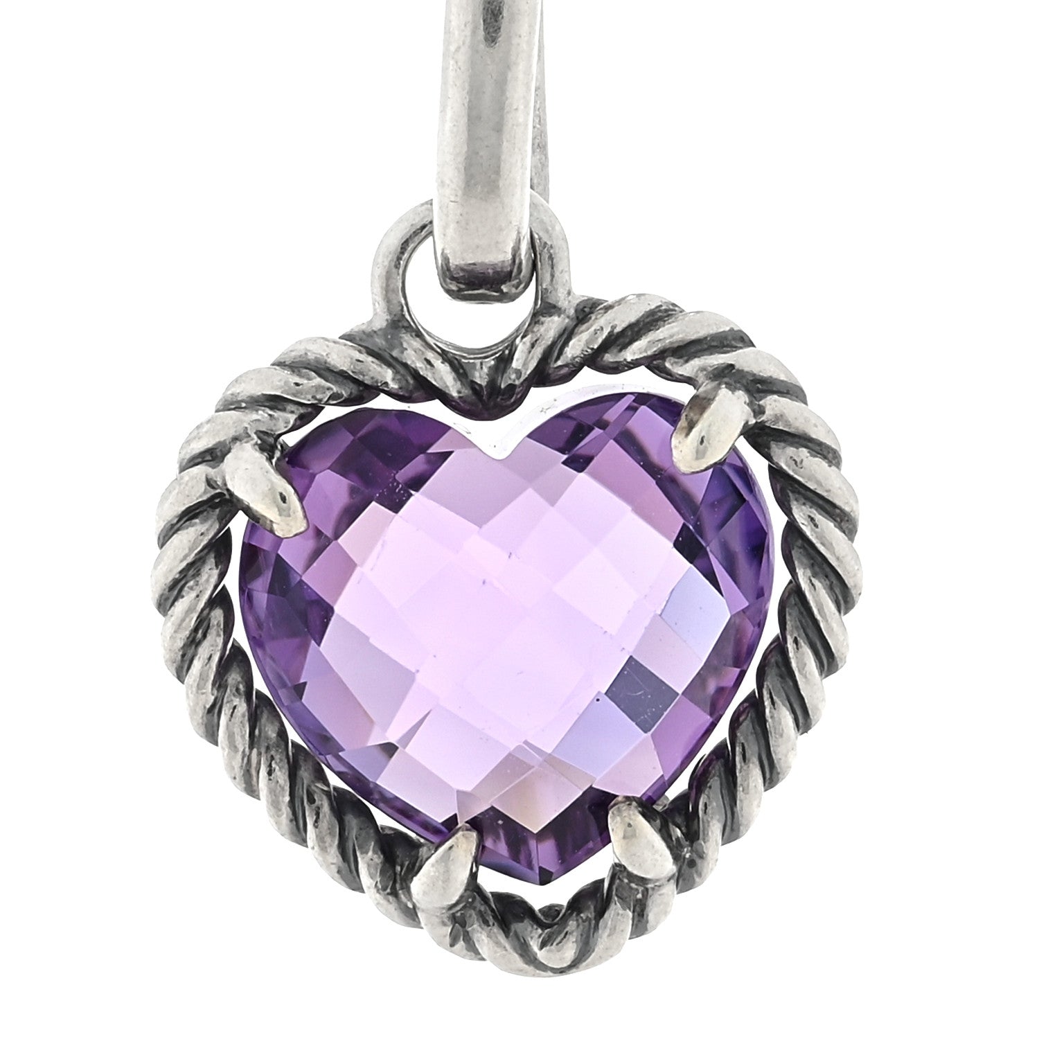 David Yurman Sterling Silver Amethyst 10mm Medium Oval Link Cable Heart Charm Bracelet 4 of 4