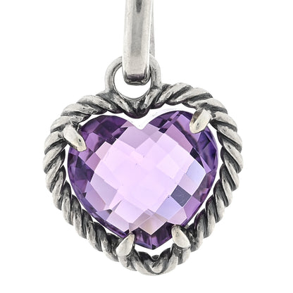 David Yurman Sterling Silver Amethyst 10mm Medium Oval Link Cable Heart Charm Bracelet 4 of 4