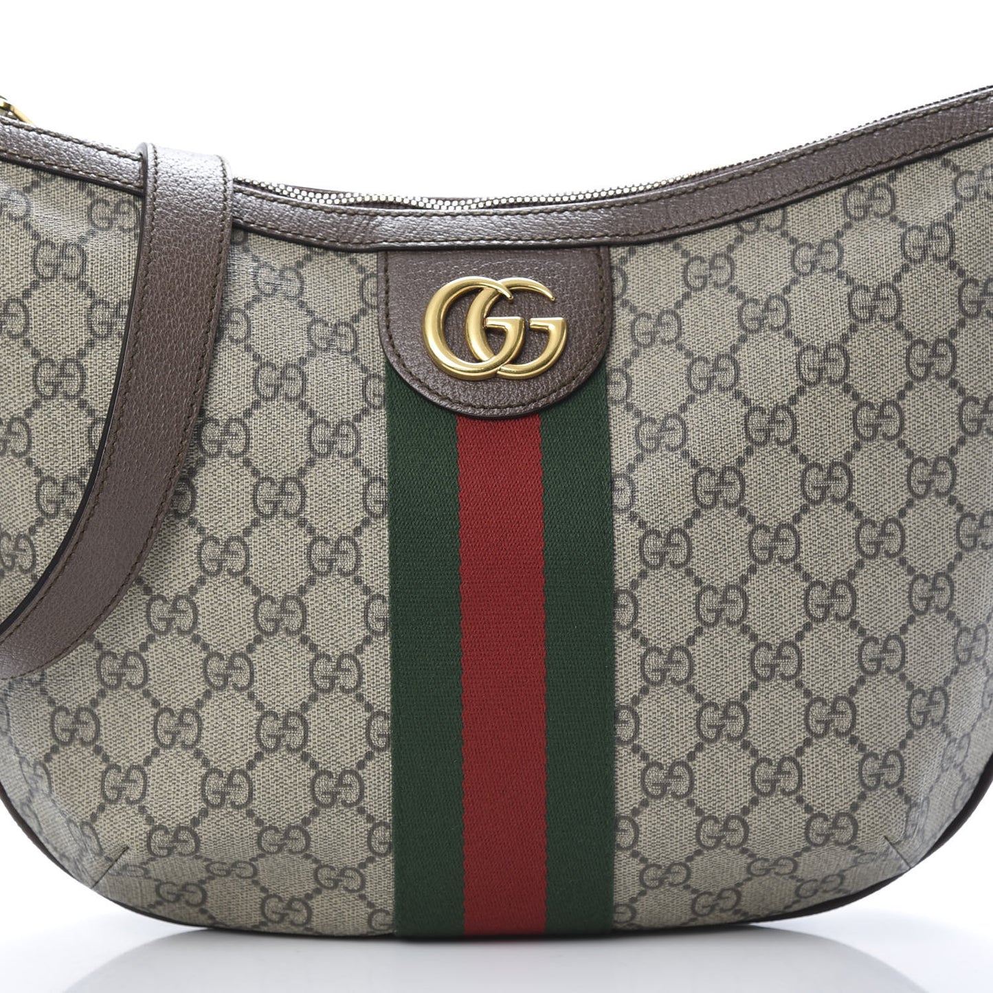 GG Supreme Monogram Web Small Ophidia Half Moon Hobo Brown