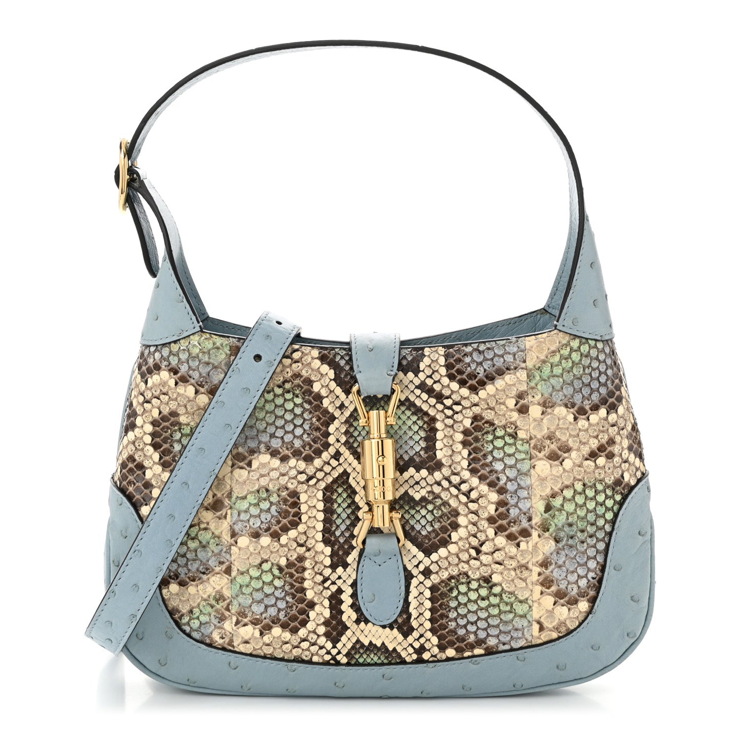 Snakeskin Ostrich Calfskin Small Jackie 1961 Hobo Blue Multicolor
