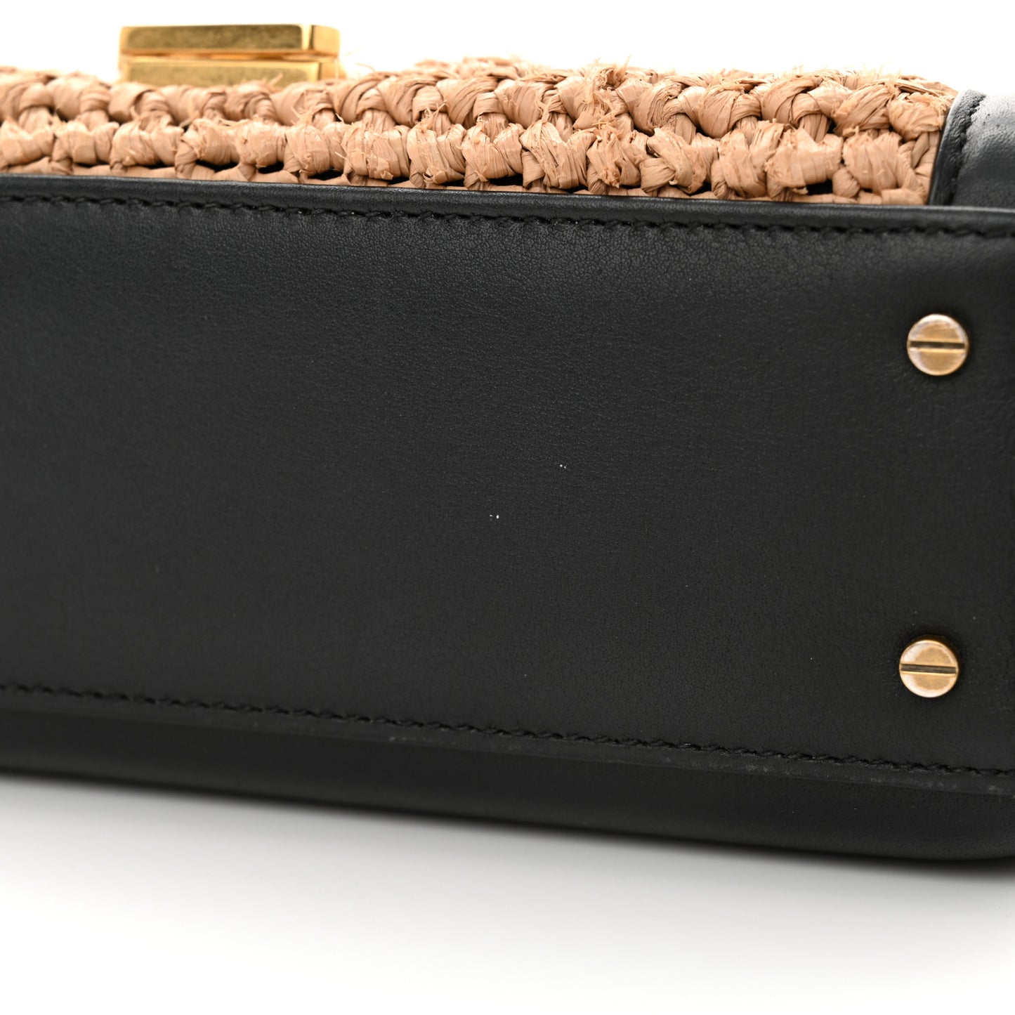 Raffia Calfskin Mini Classic Monogram Cassandra Top Handle Black Natural