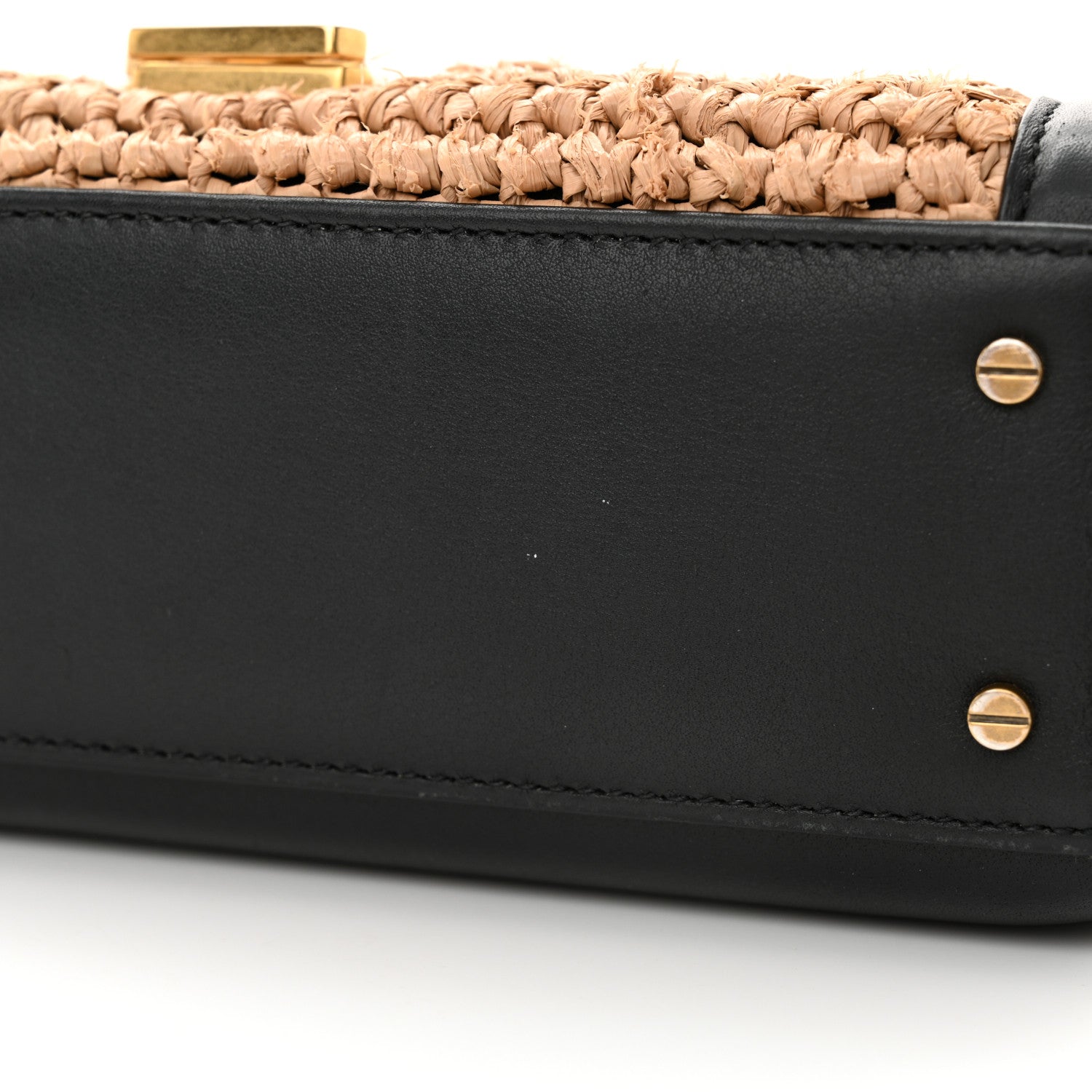 Saint Laurent Raffia Calfskin Mini Classic Monogram Cassandra Top Handle Black Natural 11 of 15