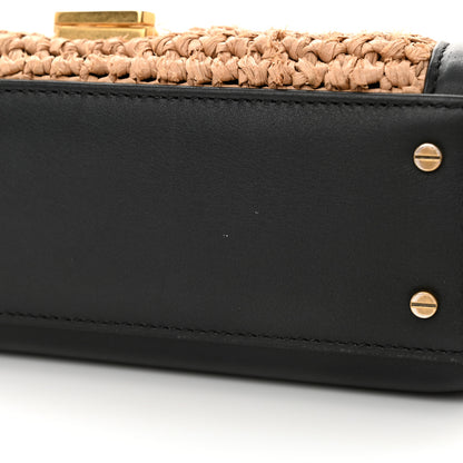 Saint Laurent Raffia Calfskin Mini Classic Monogram Cassandra Top Handle Black Natural 11 of 15