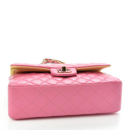 Chanel Lambskin Quilted Small Double Flap Pink Yellow 4 of 10