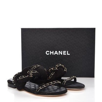 Chanel Kid Suede Braided Chain CC Slide Flat Sandals 35 Black 9 of 9