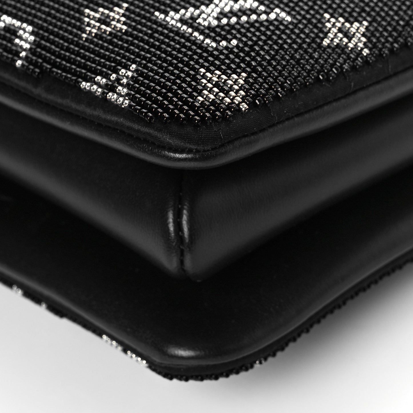 Satin Beaded Embroidered Monogram Coussin BB Black