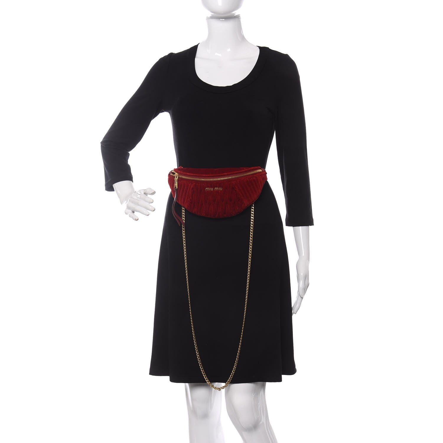 Miu Miu Velluto Matelasse Rider Belt Bag Cherry 2 of 12