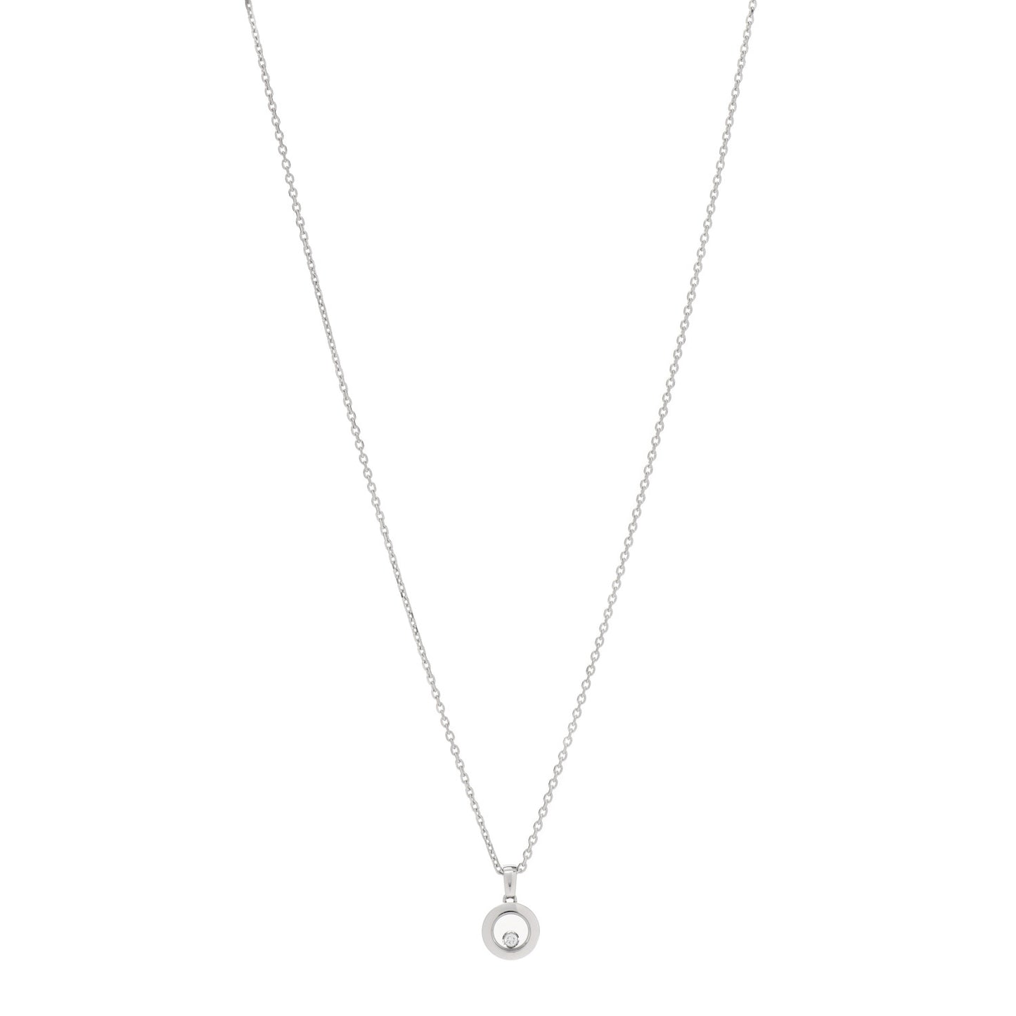 18K White Gold Happy Diamonds 1 Floating Diamonds Round Pendant Necklace
