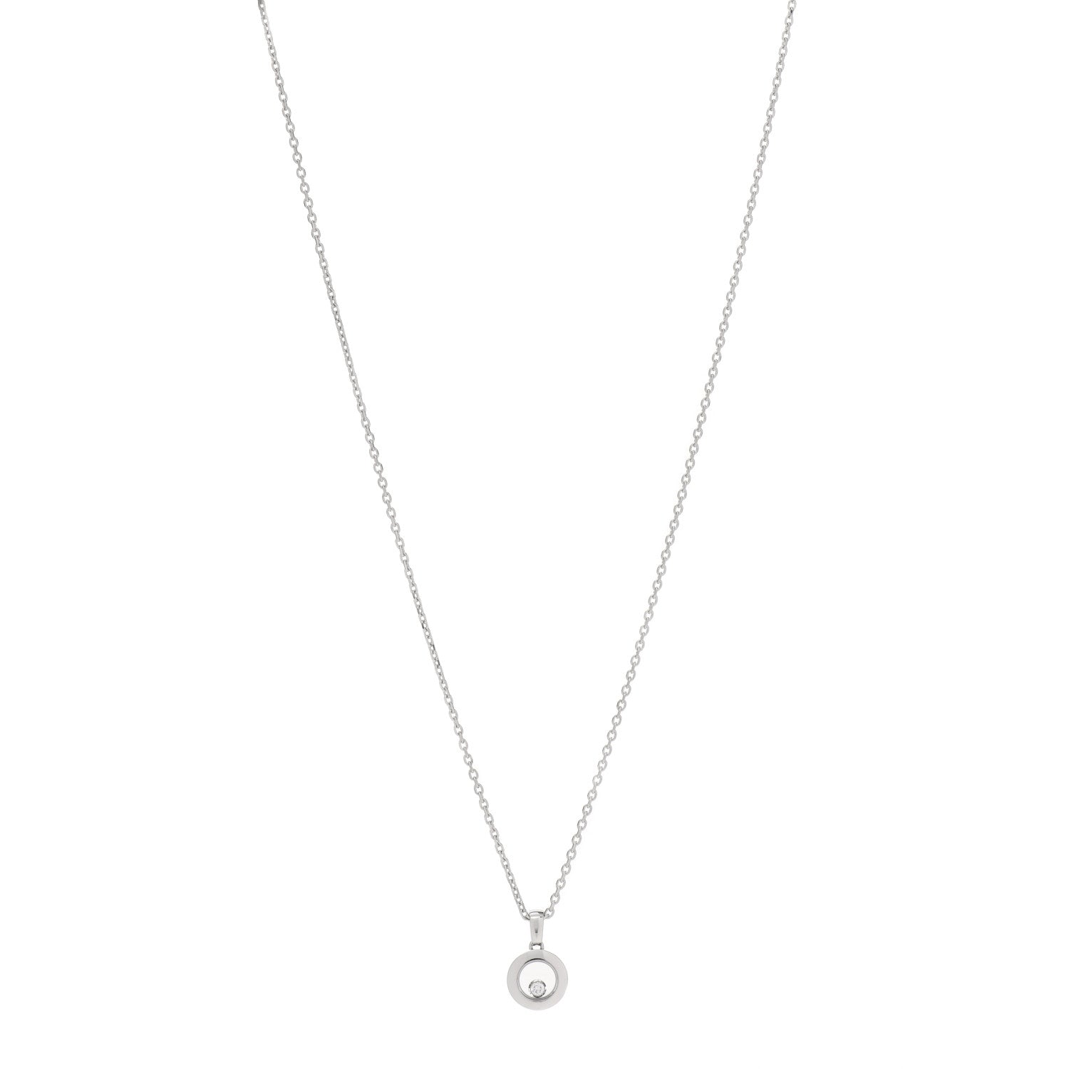 Chopard 18K White Gold Happy Diamonds 1 Floating Diamonds Round Pendant Necklace 1 of 6
