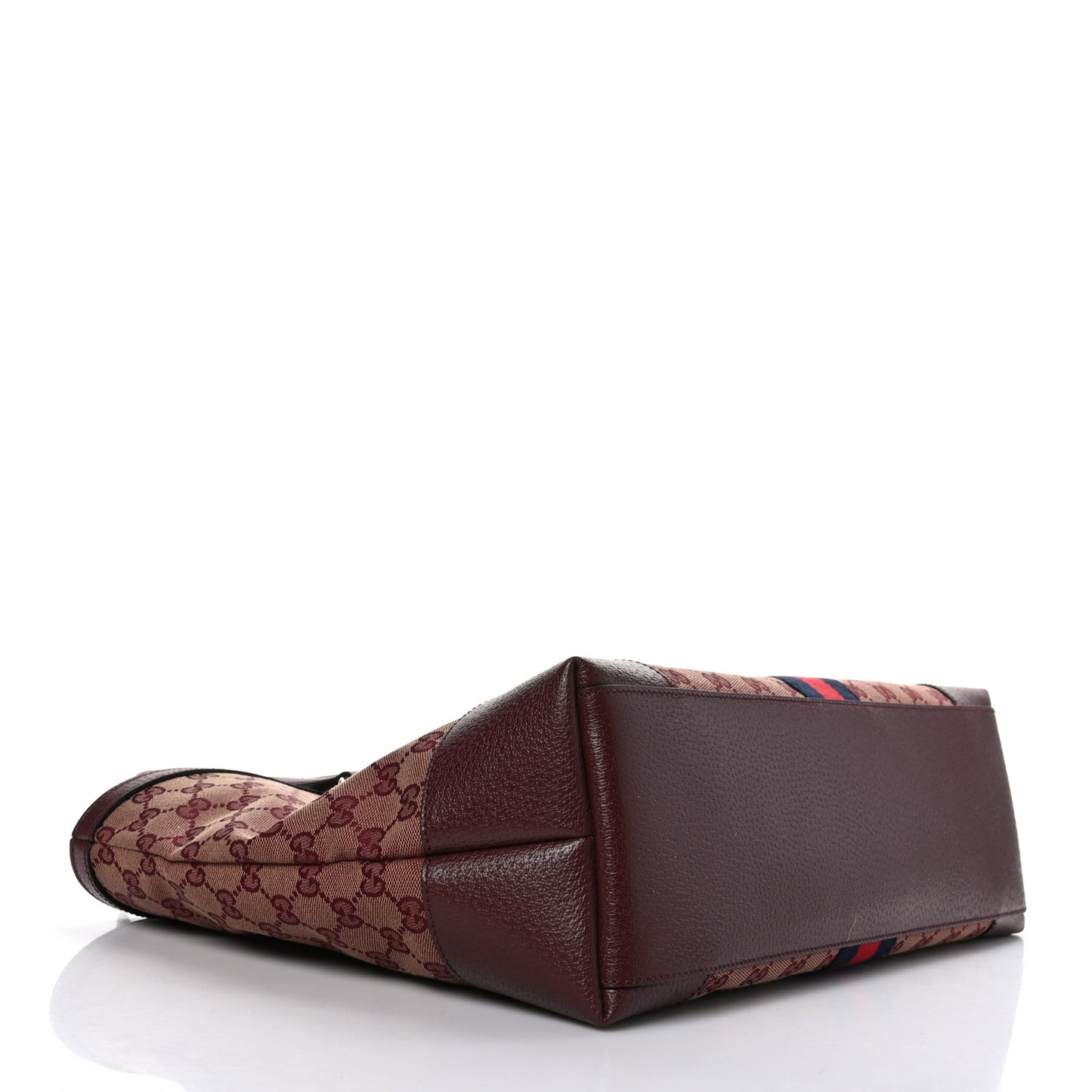 Monogram Textured Dollar Calfskin Web Medium Ophidia Shopping Tote Sahara Rubino Chardonnay
