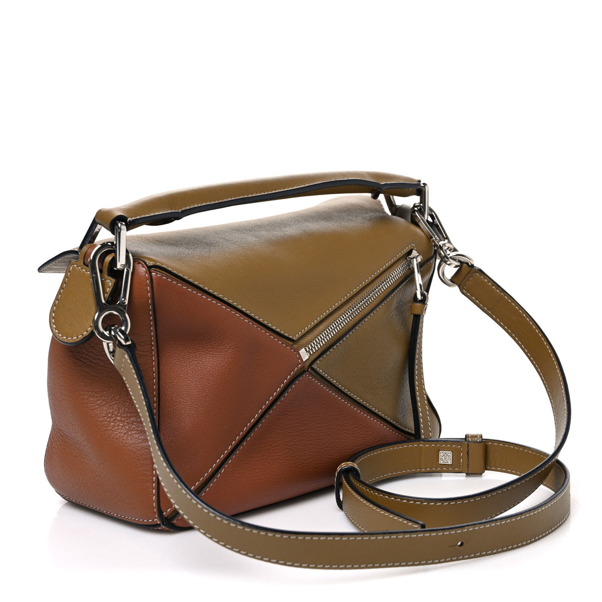 Loewe Calfskin Small Puzzle Bag Ochre Green Soft White 3 of 9