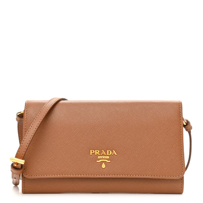 Prada Saffiano Metal Flap Wallet With Strap Caramel 1 of 11