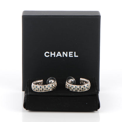 Chanel Crystal CC Hoop Earrings Silver Blue 4 of 6