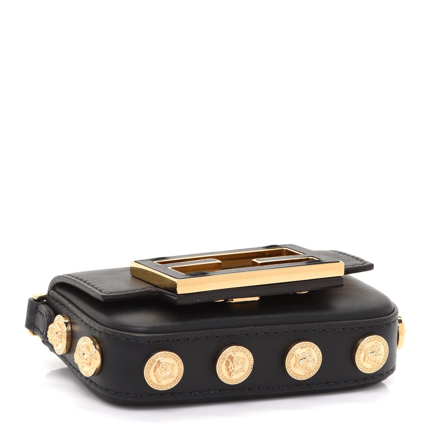 X VERSACE Vitello Seta Fendace Studded Nano Brooch Baguette Black