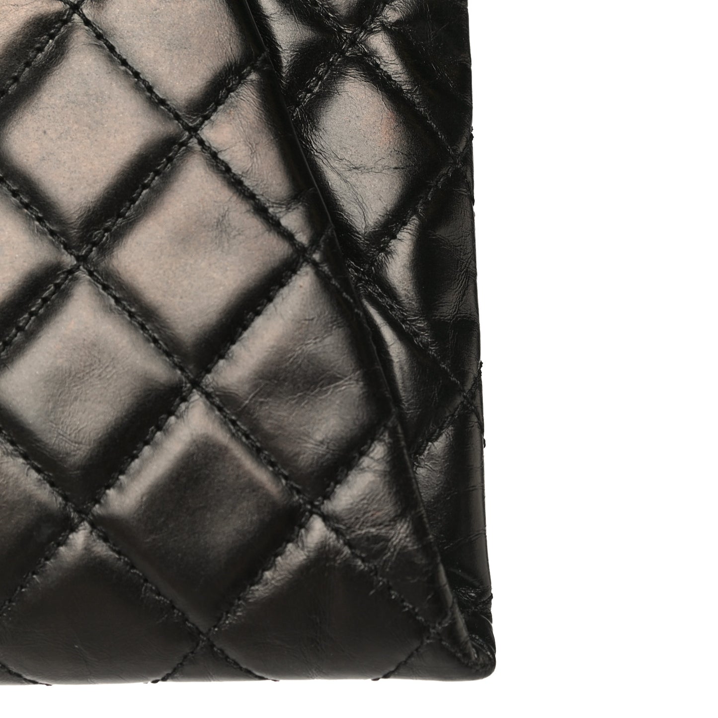 Aged Calfskin Quilted Zip Clutch Black