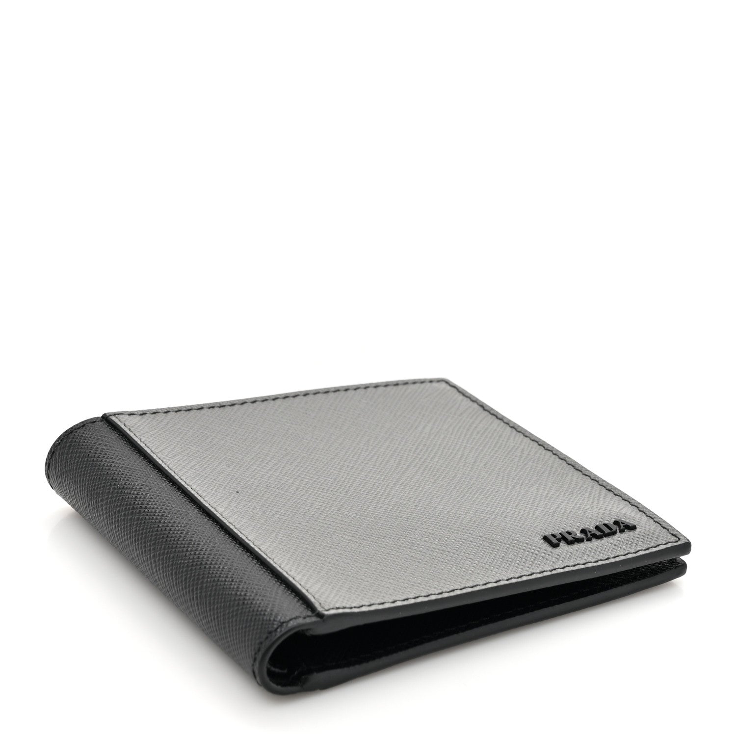 Prada Saffiano Bi-Color Bi-Fold Wallet Grey Black 4 of 9