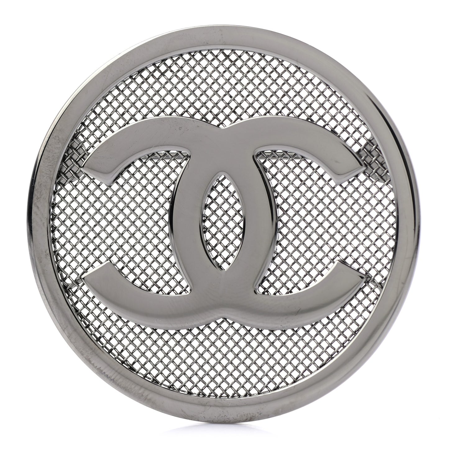 Mesh Circle CC Brooch Silver