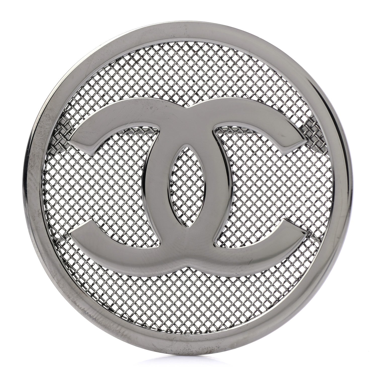 Chanel Mesh Circle CC Brooch Silver 1 of 5