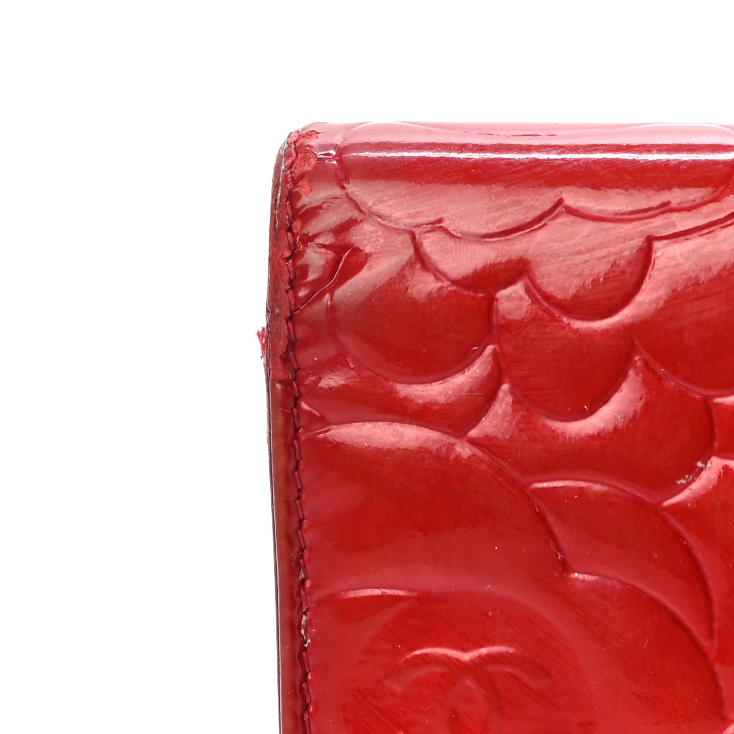 Patent Camellia Embossed Yen Wallet Red