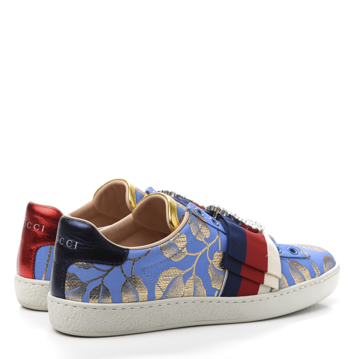 Gucci Lurex Jacquard Crystal Sylvie Web Branches Womens Ace Sneakers 36 Pervinca Gold 5 of 10