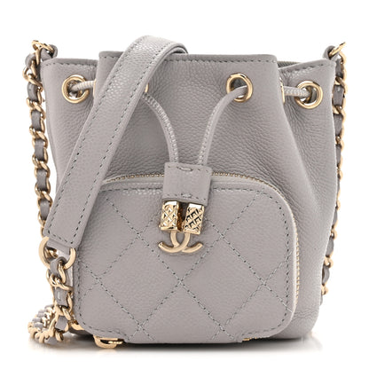 Chanel Caviar Quilted Mini CC Pocket Bucket Bag Grey 1 of 12