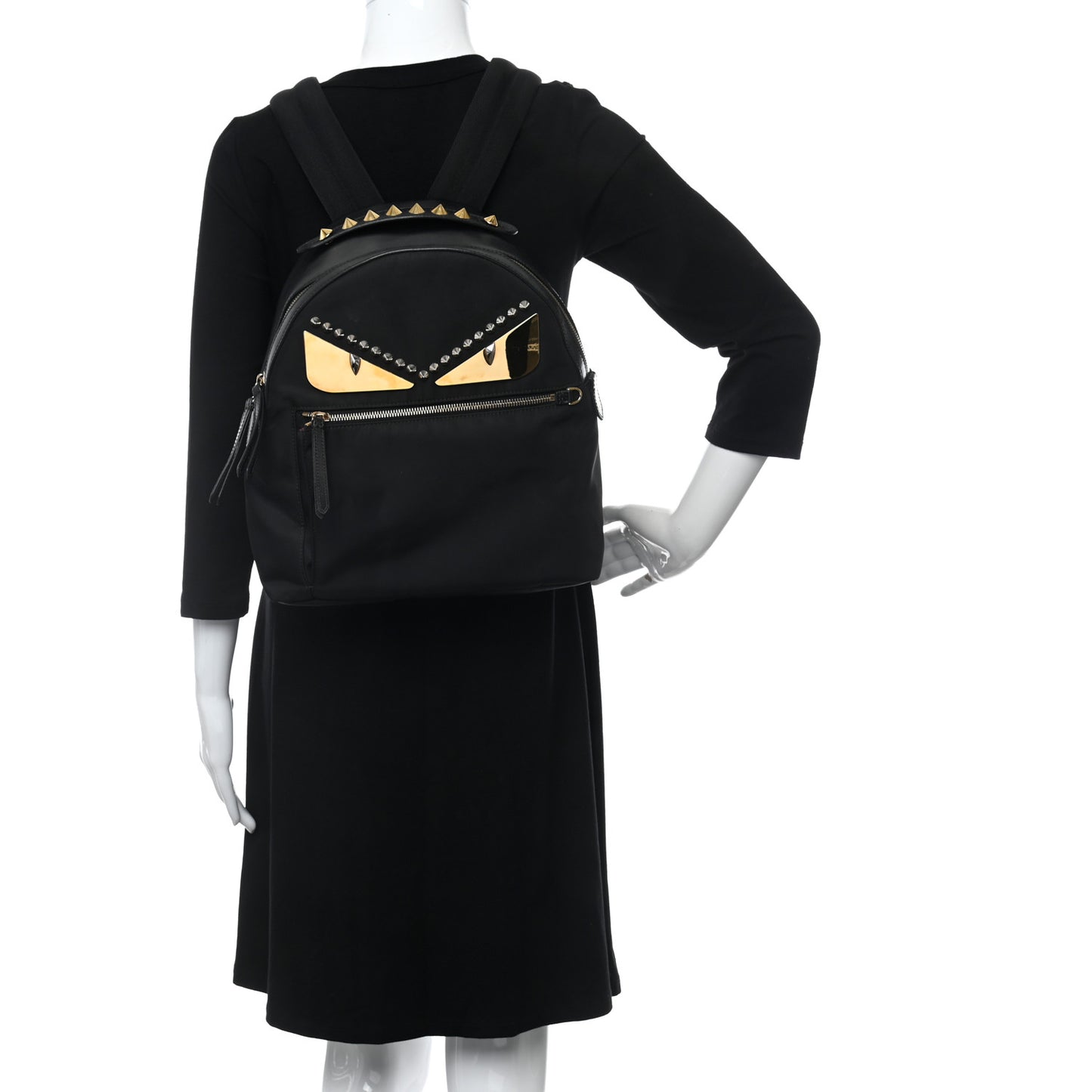 Nylon Vitello Liberty Metal Monster Eyes Studded Backpack Black