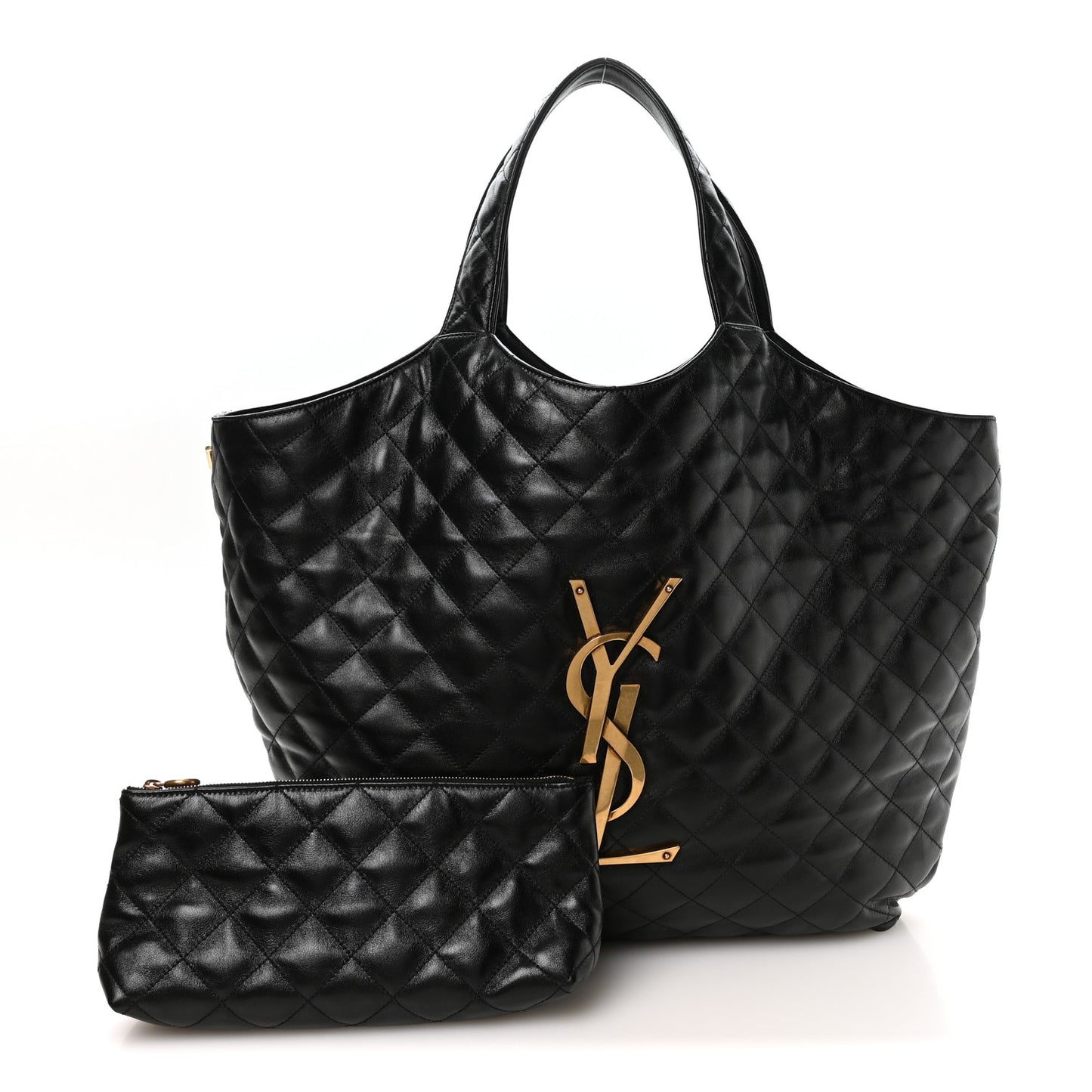 Lambskin Quilted Maxi Icare Shopping Tote Black