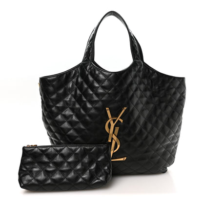 Saint Laurent Lambskin Quilted Maxi Icare Shopping Tote Black 2 of 10