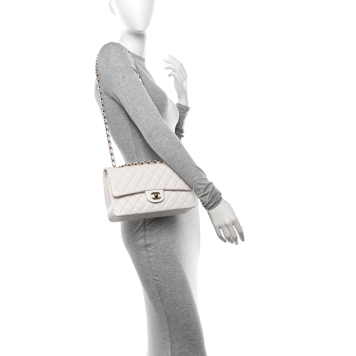 Caviar Quilted Medium Double Flap White