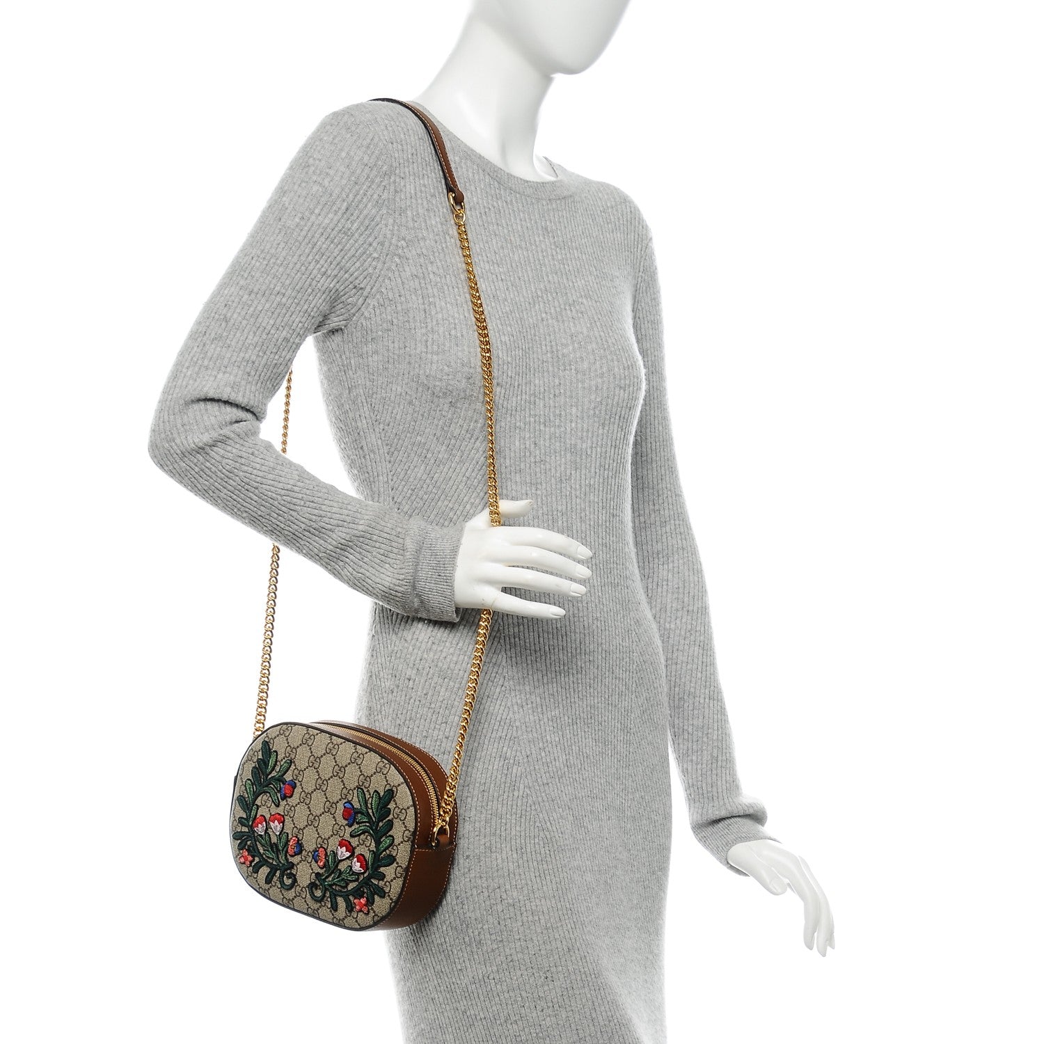 Gucci GG Supreme Monogram Floral Embroidered Mini Chain Shoulder Bag Beige Tuscany 2 of 7