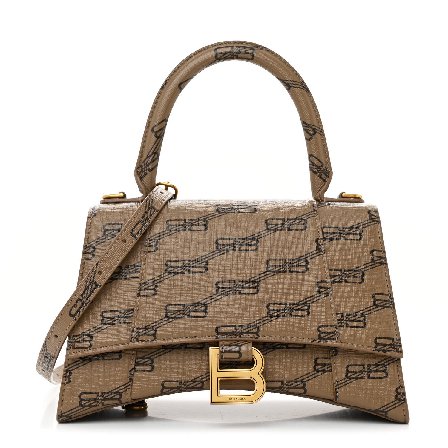 Balenciaga Coated Canvas BB Monogram Small Hourglass Top Handle Bag Beige Brown 1 of 12