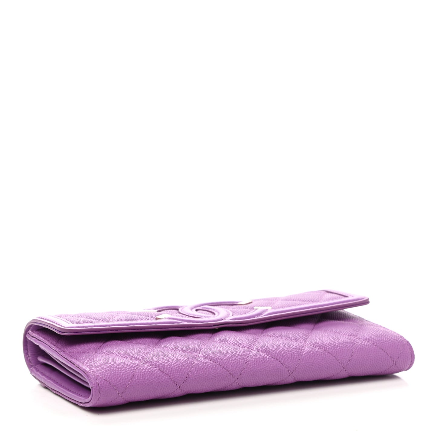 Caviar Quilted Large Filigree Gusset Flap Wallet Purple