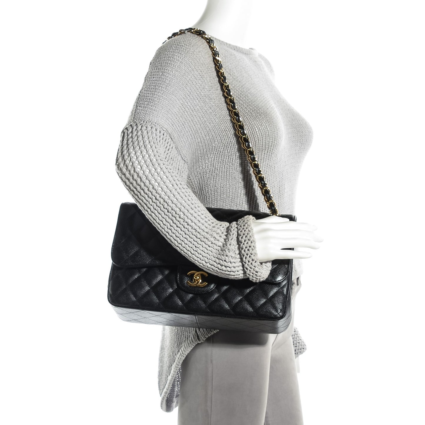 Caviar Quilted Jumbo Double Flap Black