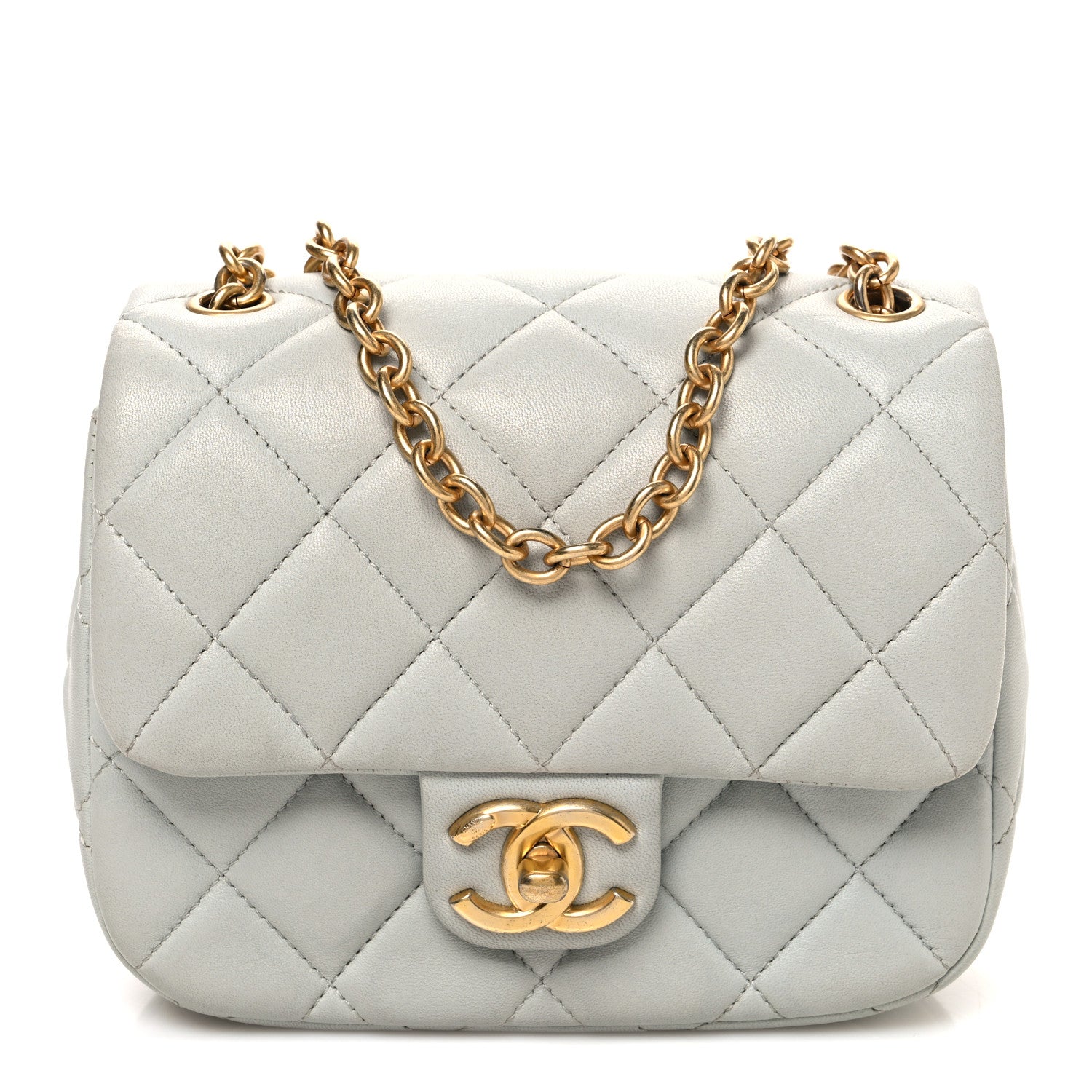 Chanel Lambskin Enamel Pearl Quilted Mini Charm Me Square Flap Light Blue 1 of 10
